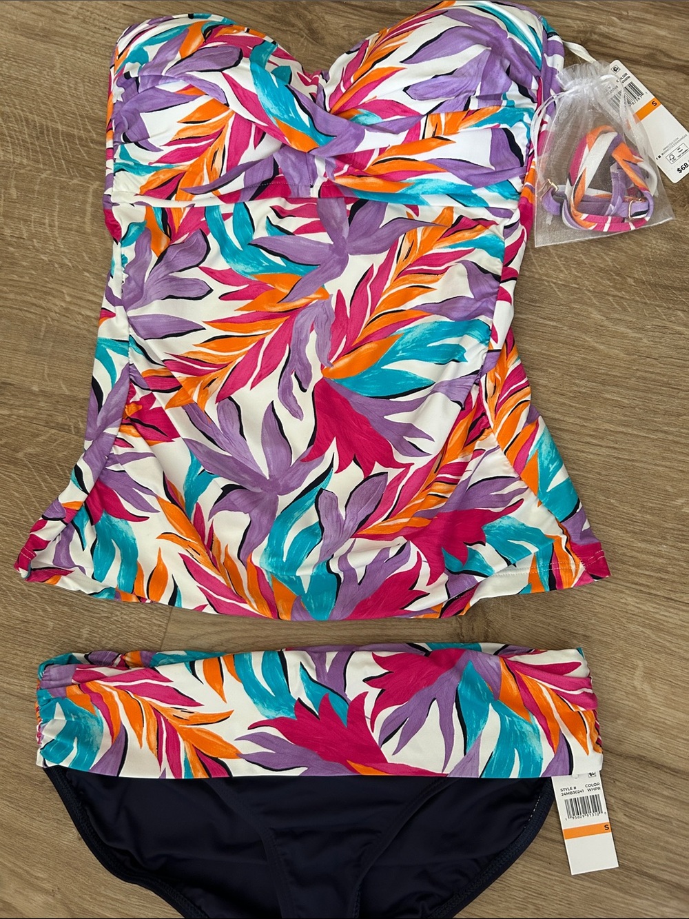 Anne Cole Tropical Dance Floor Palm Twist Bandeau Tankini Top and 2 piece set